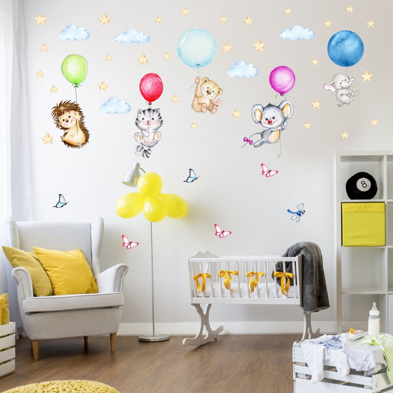 123 Wandtattoo niedliche Tiere mit Luftballons in 6 Größen - Kinderzimmer Sticker Aufkleber Wanddeko Wandbild Junge Mädchen Baby - Größe 2000 x 1120 mm