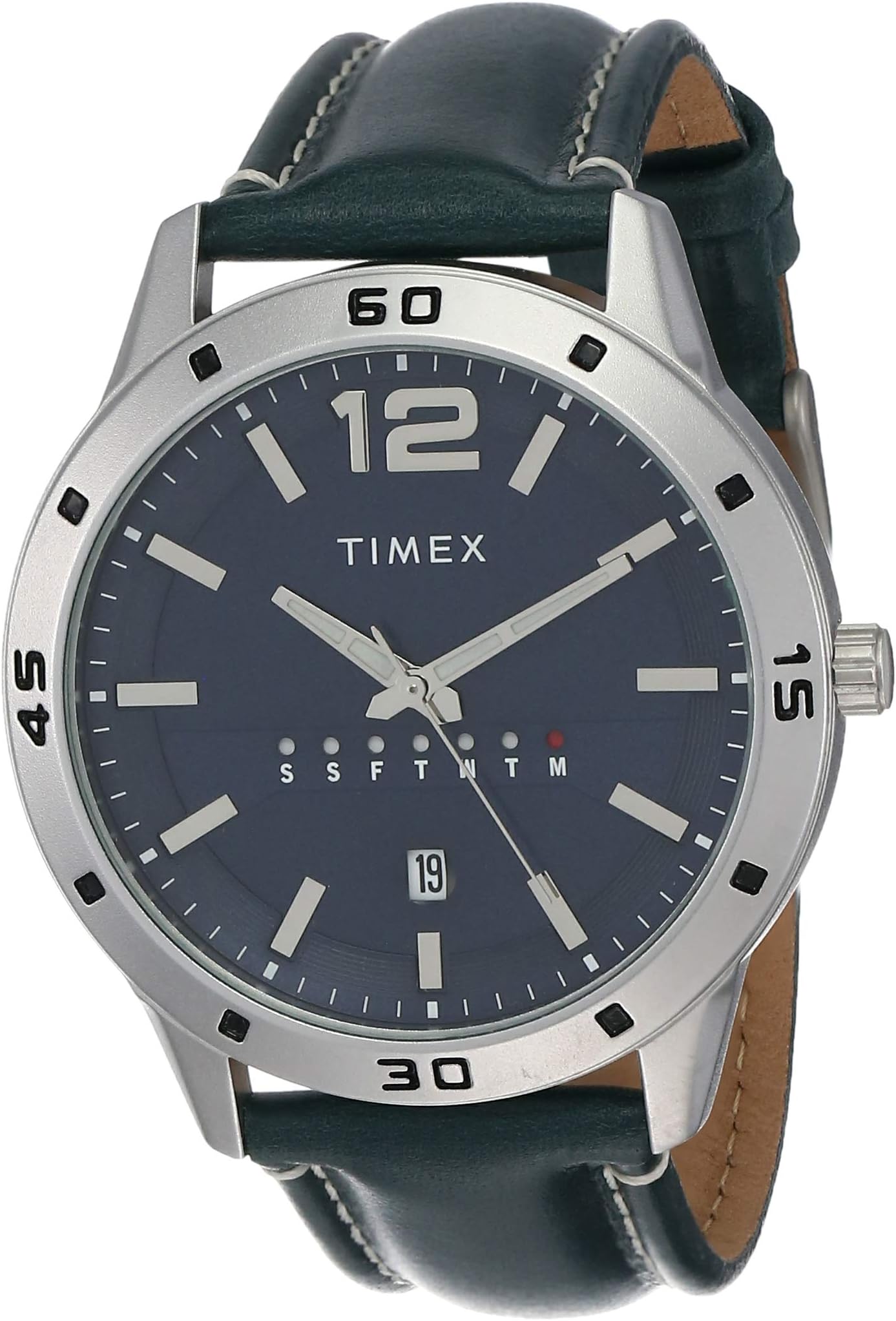 TIMEX Analog Watch for Man with Blue Round Dial & Blue Leather Strap Band Water Resistant Men's Wrist Watches - TW000U931