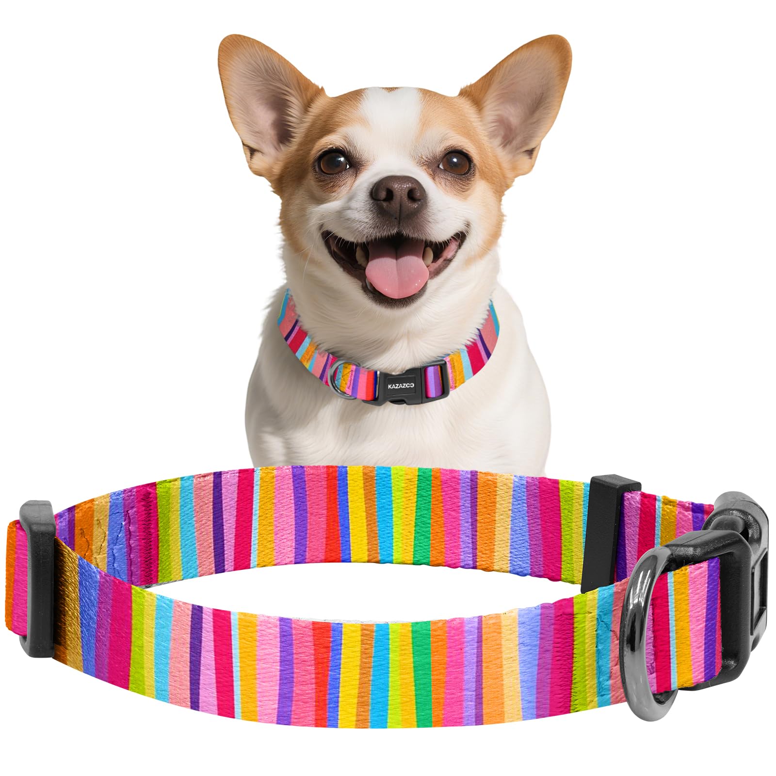 Kazazoo Dog Collar Cute and Soft Nylon Puppy Collar for Boy and Girl Dogs, Adjustable Dog Collars for Extra Small Dogs, Rainbow-XS