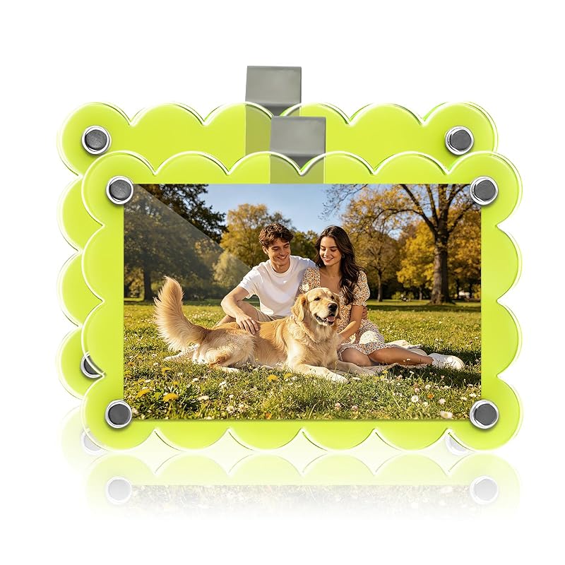 Kit com 2 Porta-Fotos Magnéticos para Para-Sol Automotivo em Acrílico, Fluorescente, 8,99 x 5,99 cm Nirvany