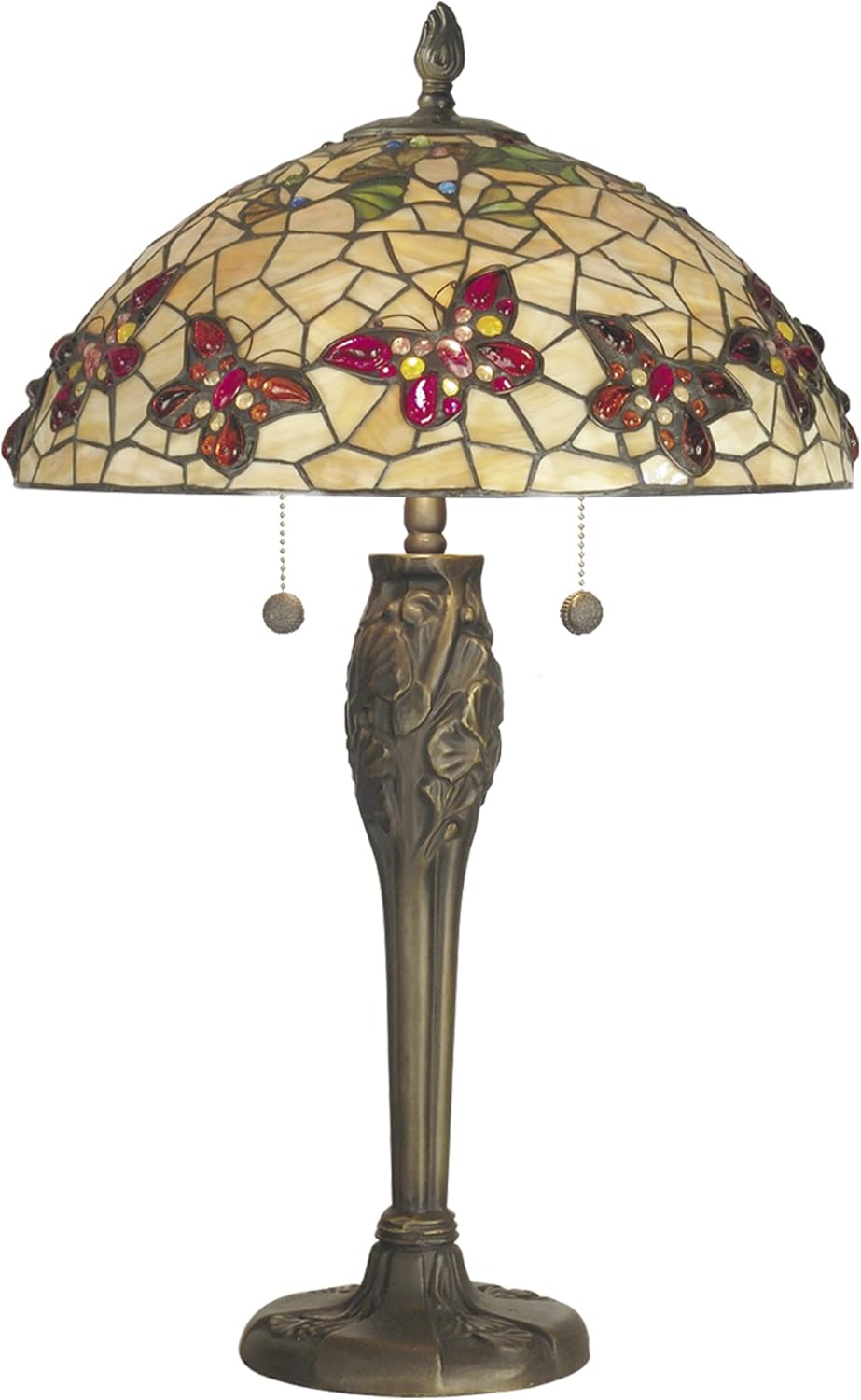 Dale Tiffany TT60496 Butterfly Ridge Table Lamp, Antique Brass and Art Glass Shade