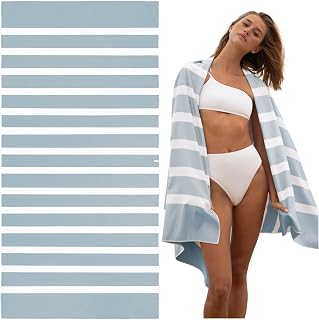 SummerSand Microfiber Beach Towel Extra Large (79 x 39.5 in) - Quick Dry, Sand Free - Compact and Lightweight for Travel - Recycled Materials - Travel Bag Incl - Oversized Pool Towel – Cloudy Blue