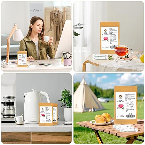 Miniatura 9 de Taiping HK Rose Instant Black Tea Classic, 100% hojas de té, 10 paquetes de una sola porción sin azúcar, sin aditivos sobre la marcha para viajes,