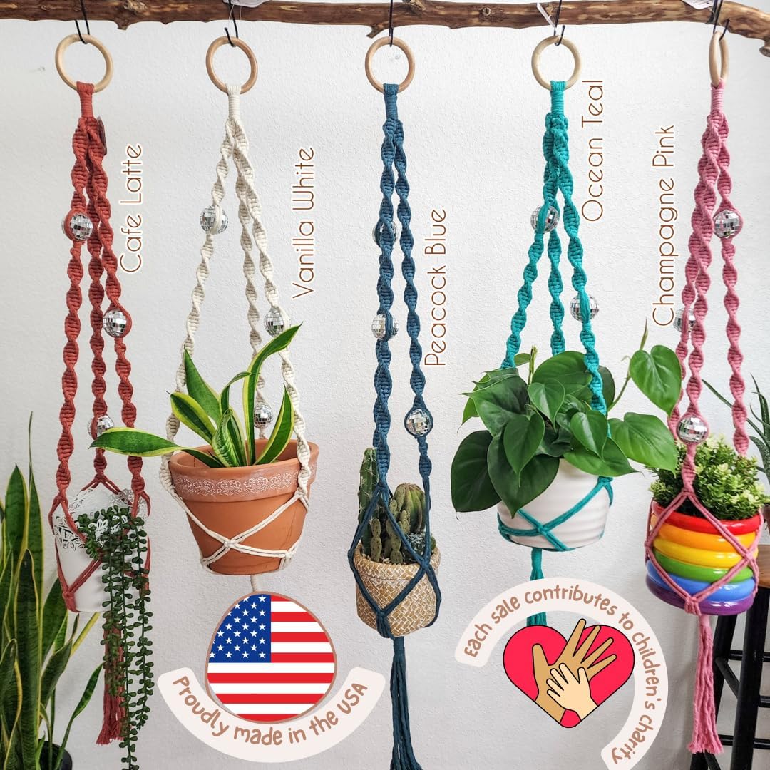 Macrame Plant Hanger Disco ball decor Hanging planters for indoor plants Cool gifts for plant lovers Boho plant pots plant stand indoor Hanging planters for outdoor plants Boho Decor (Cafe Latte)