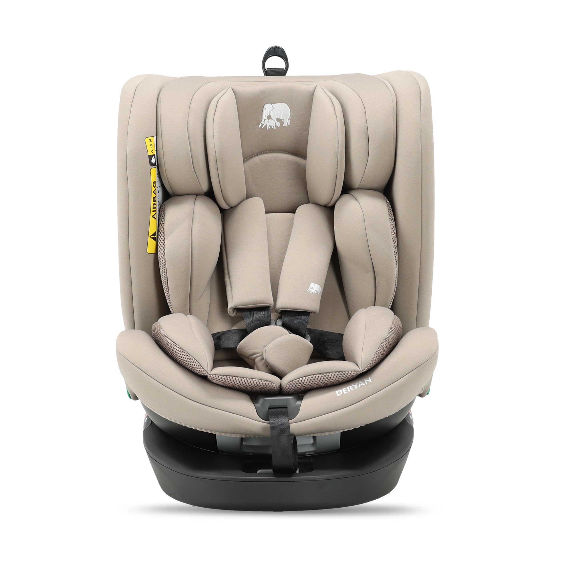 Deryan Colin i-Size Kindersitz 40-150 cm - Gruppe 0+/1/2/3, Drehbarer Autositz 360°, 0-12 Jahre (0-36 kg), Isofix, Gurtbefestigung, Seitenaufprallschutz, Verstellbare Kopfstütze (Nougat)