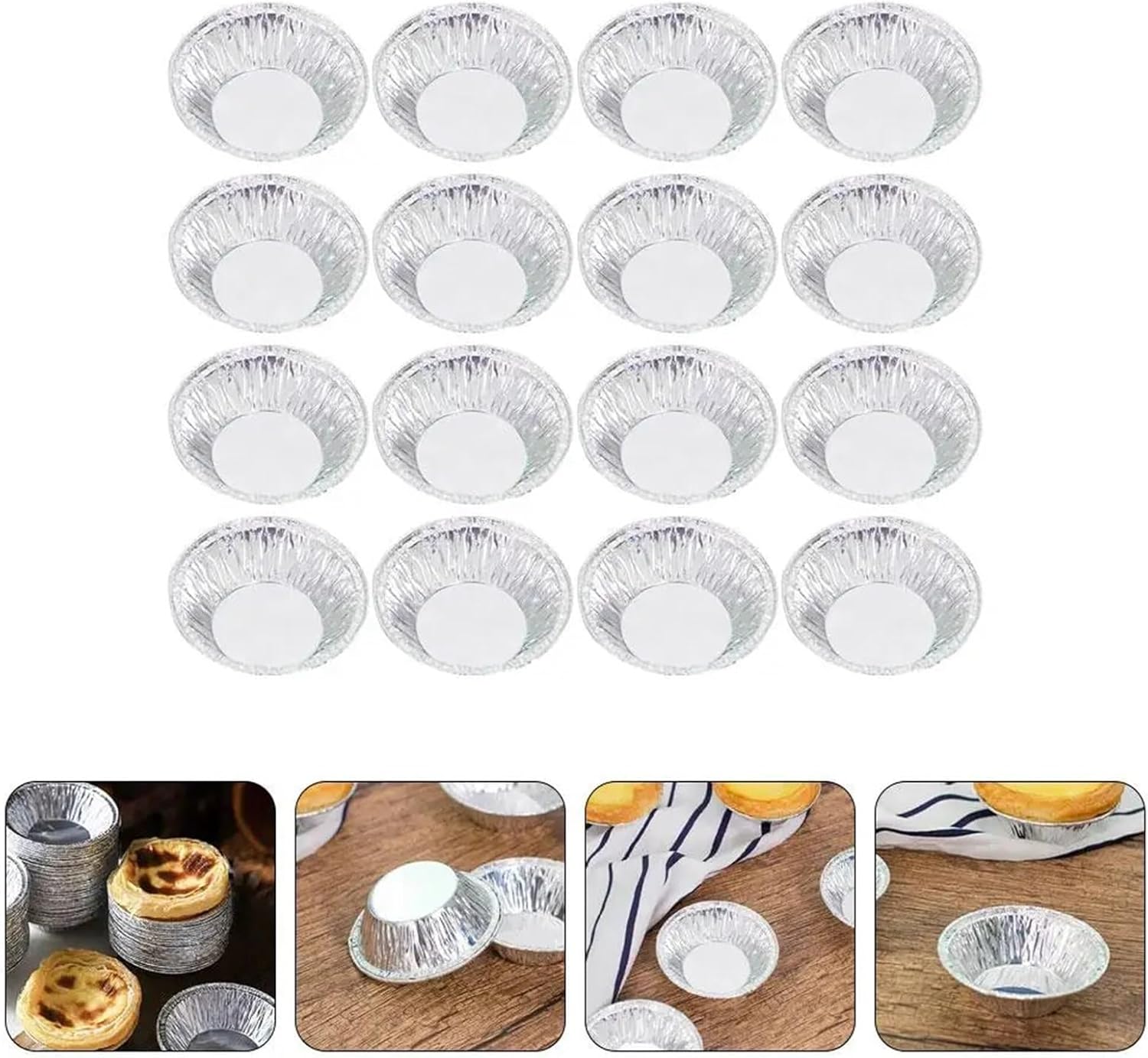 Aluminum Foil 300 Pcs Tart Base Mold Baking Pie Molds Cupcake Tartlet Tray Disposable Tin Tinfoil Tart Moulds Foil Non Stick Mini Cake Pan for Food Service and Home Use