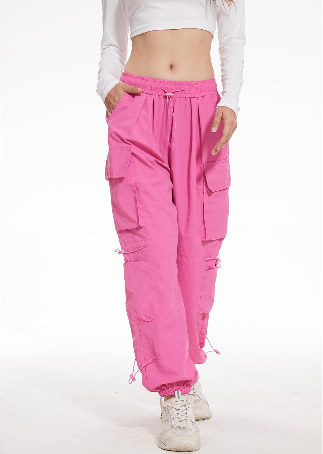 Womens Parachute Cargo Pants with Pockets Y2K Low Waist Wide Leg Pants Lightweight Waterproof Baggy Joggers - Image 3