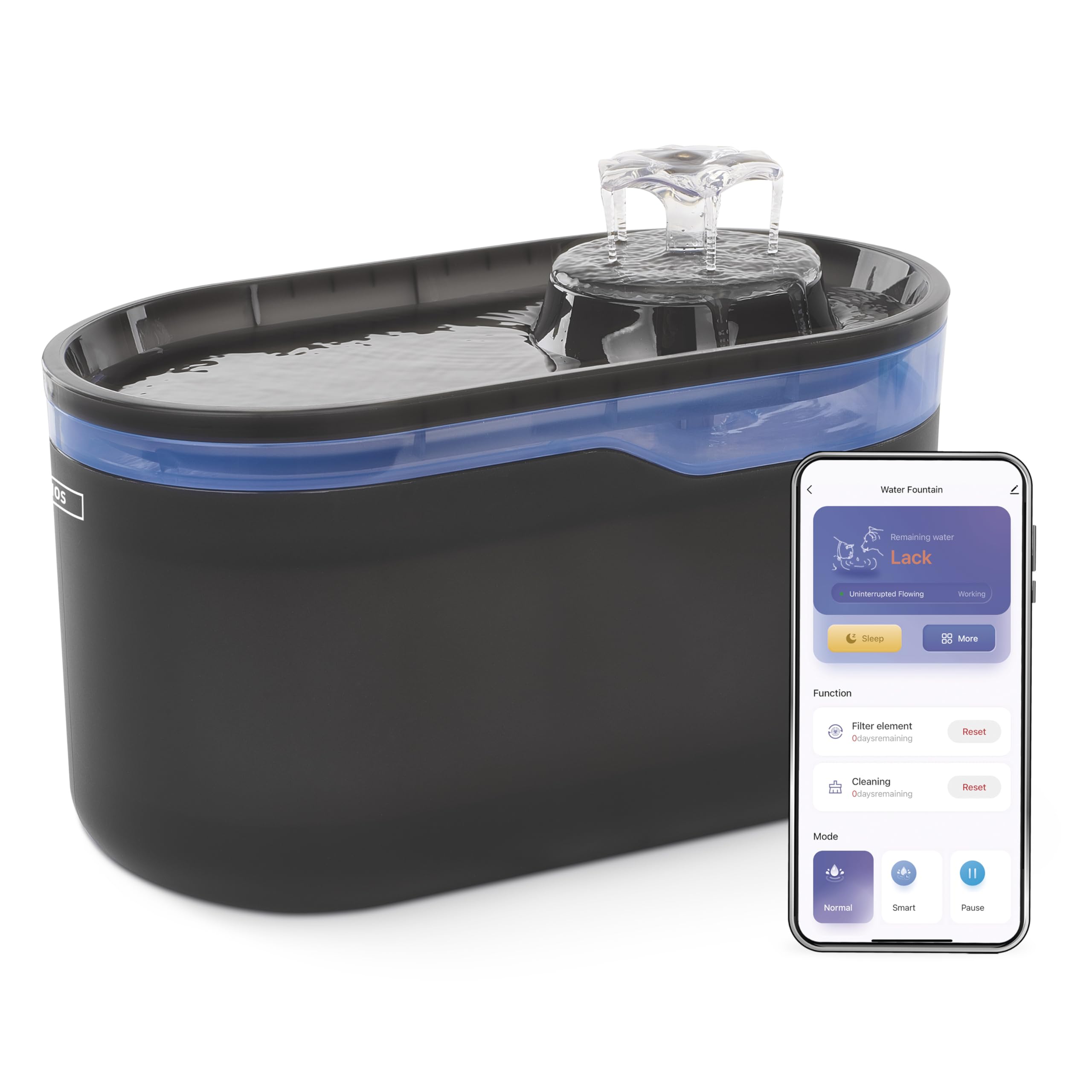 EMOS GoSmart Fuente para Gatos de 2,6 l con Sistema de filtración - Fuente de Agua Potable para Mascotas - Dispensador de Agua Dulce - Gris