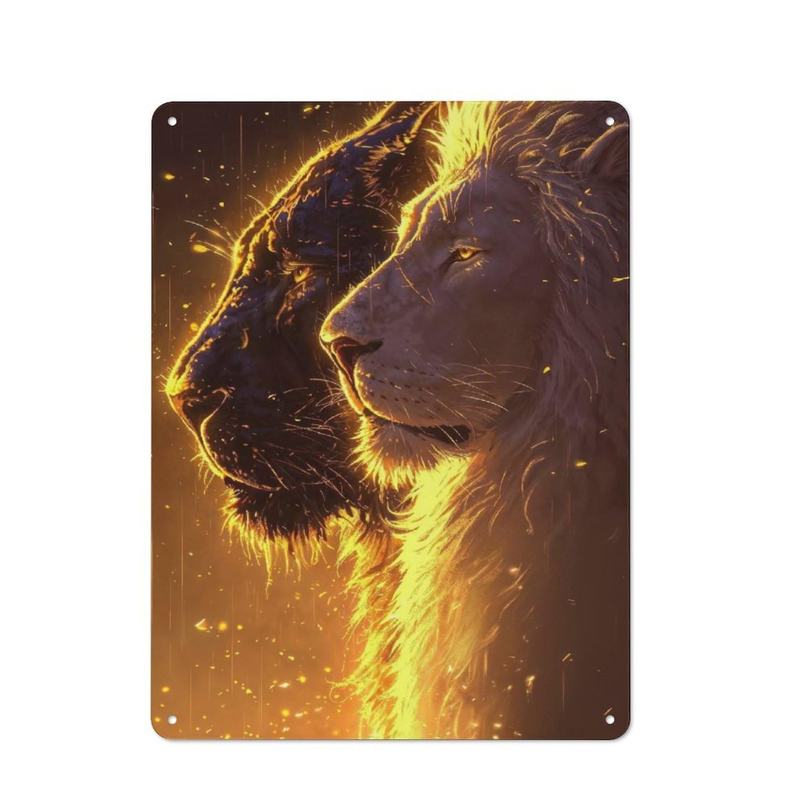 Junmoney White Lion And The Panther 40X30cm Rustic Metal Sign With For Hobby Room Or Studio, Metal Sign Decor For Hobby Rooms And Studios