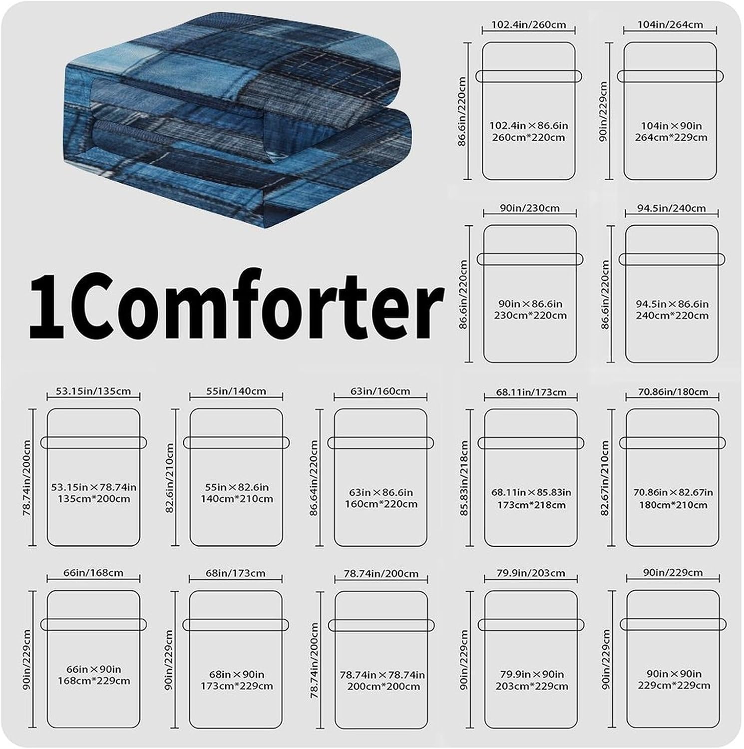 Blue Patchwork Quilt Comforter Bedding Heavy Bed Blanket Soft Warm Fluffy All Seasons Only Quilt 173x218cm