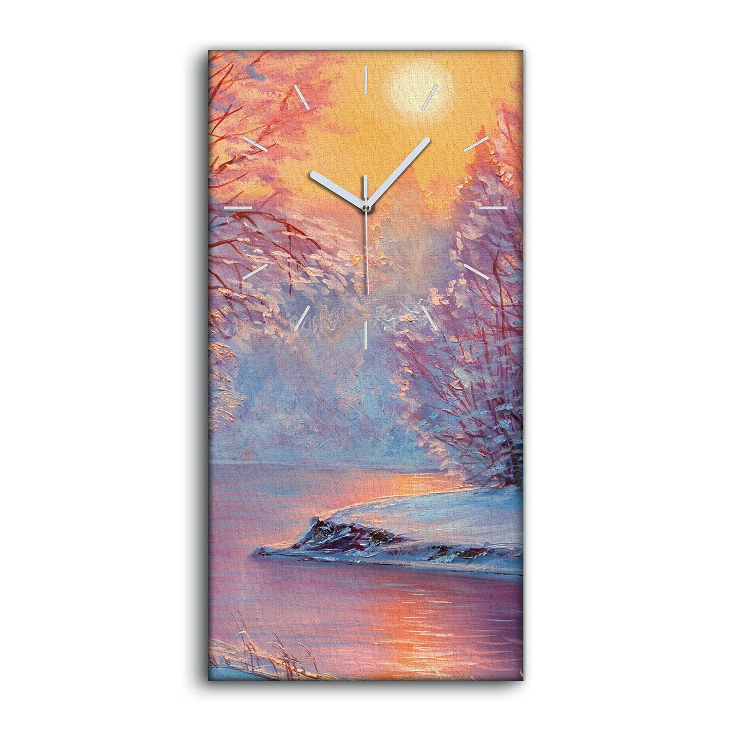 Horloge sur Toile Décoration Salon et Chambre Motif Nature d'Hiver