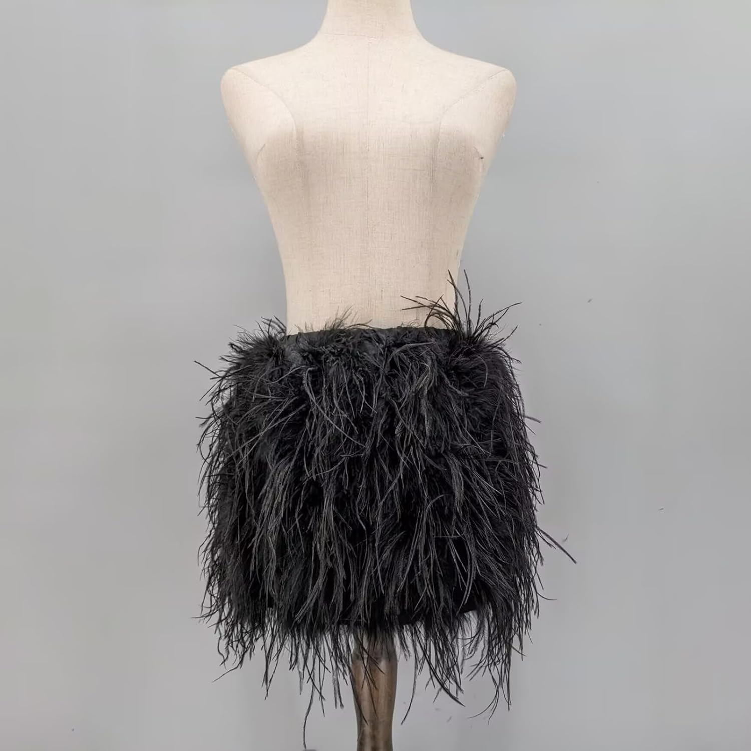 LVCOMEFF Women Ostrich Feather Mini Skirt Hot Elastic Waist Furry Booty Party Club Luxury - Image 5