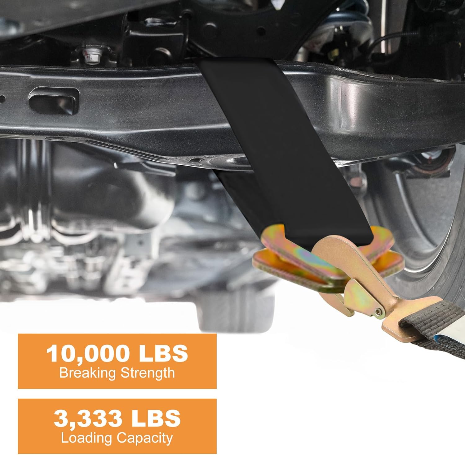 4 Pack Car Tie Down Straps for Trailers 2'' x10' Ratchet Strap with Snap Hooks, 10000 LBS Break Strength, Heavy Duty Trailer Strap 24'' and 36'' Axle Straps, for Car, Truck, UTV（Black）