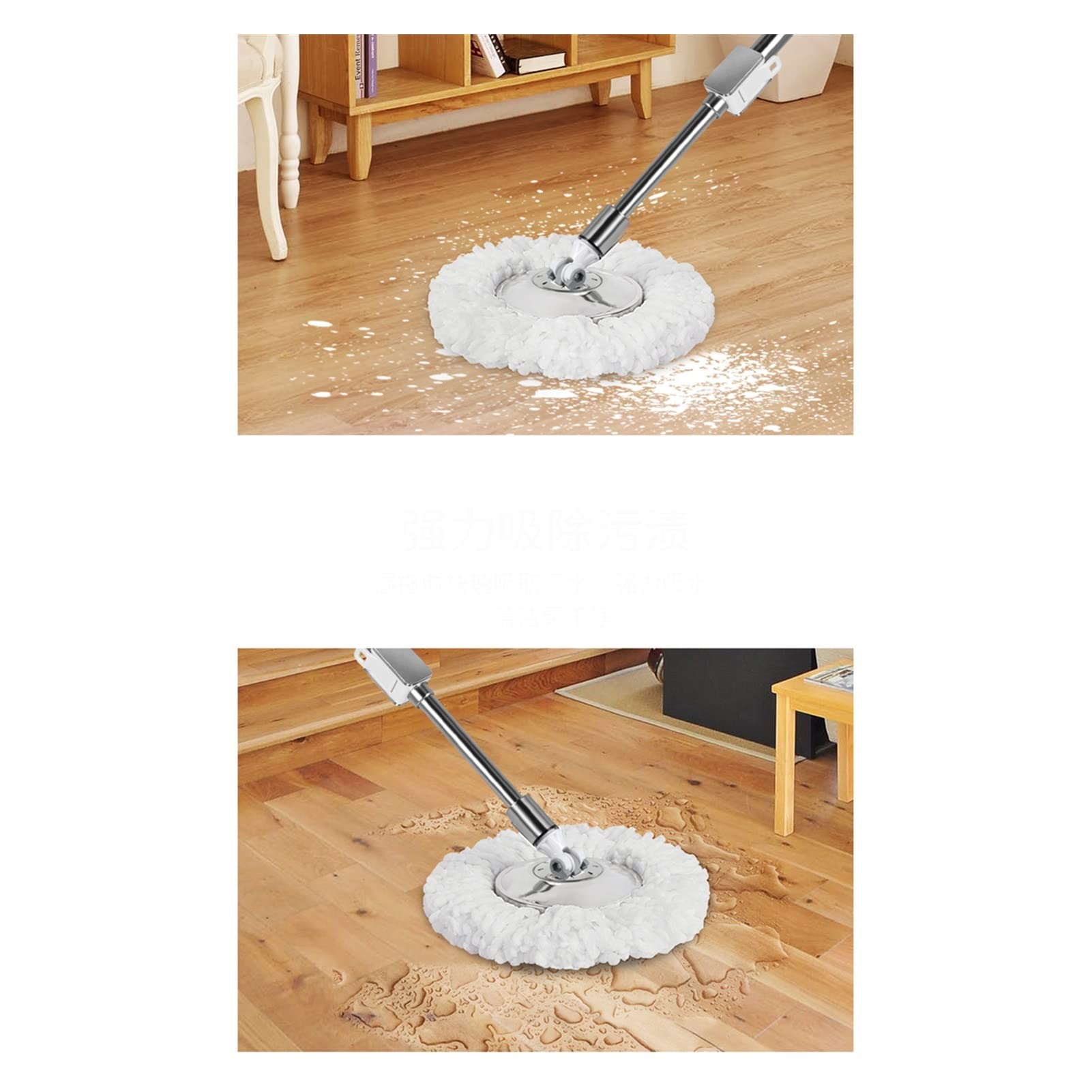 Zestaw mopa z wiadrem z mikrowłókna Spinning Mop i Wiaderko System czyszczenia podłogi Suchy mokry samowykręcający Mop z mikrofibry wielokrotnego użytku (2 podkładki) Mop podłogowy (kolor: A)