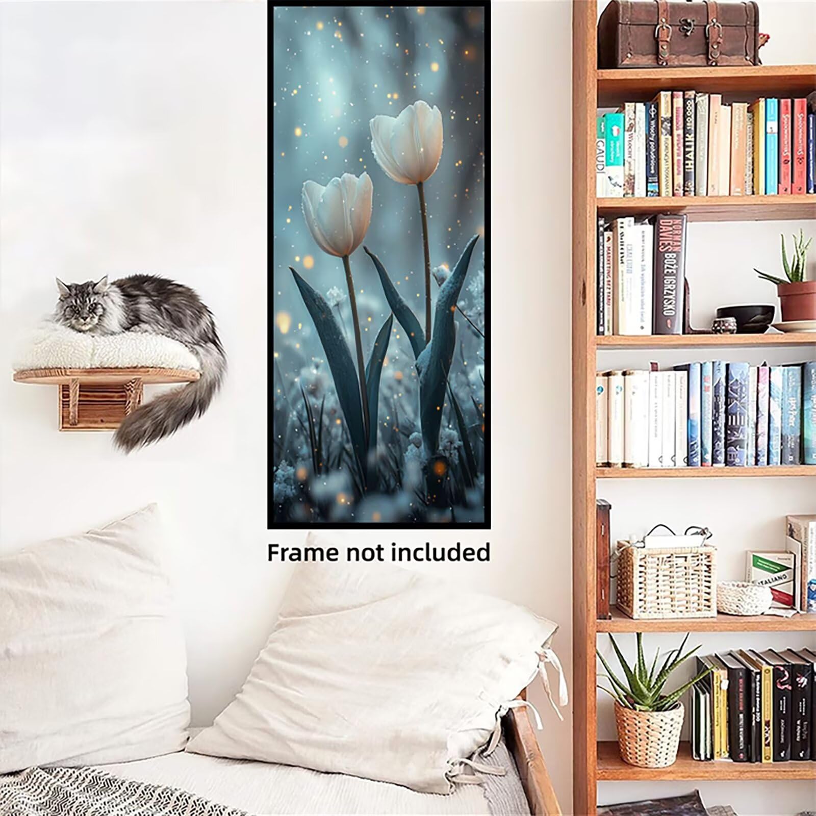 Malen Nach Zahlen 50x150cm Leinwand Weiß Malen Nach Zahlen Erwachsene mit Ohne Rahmen, DIY Kreativ Set für Erwachsene mit Pinseln und Acrylfarbe, Zimmer Deko Blumen Landschaft Geschenk, P0M-584