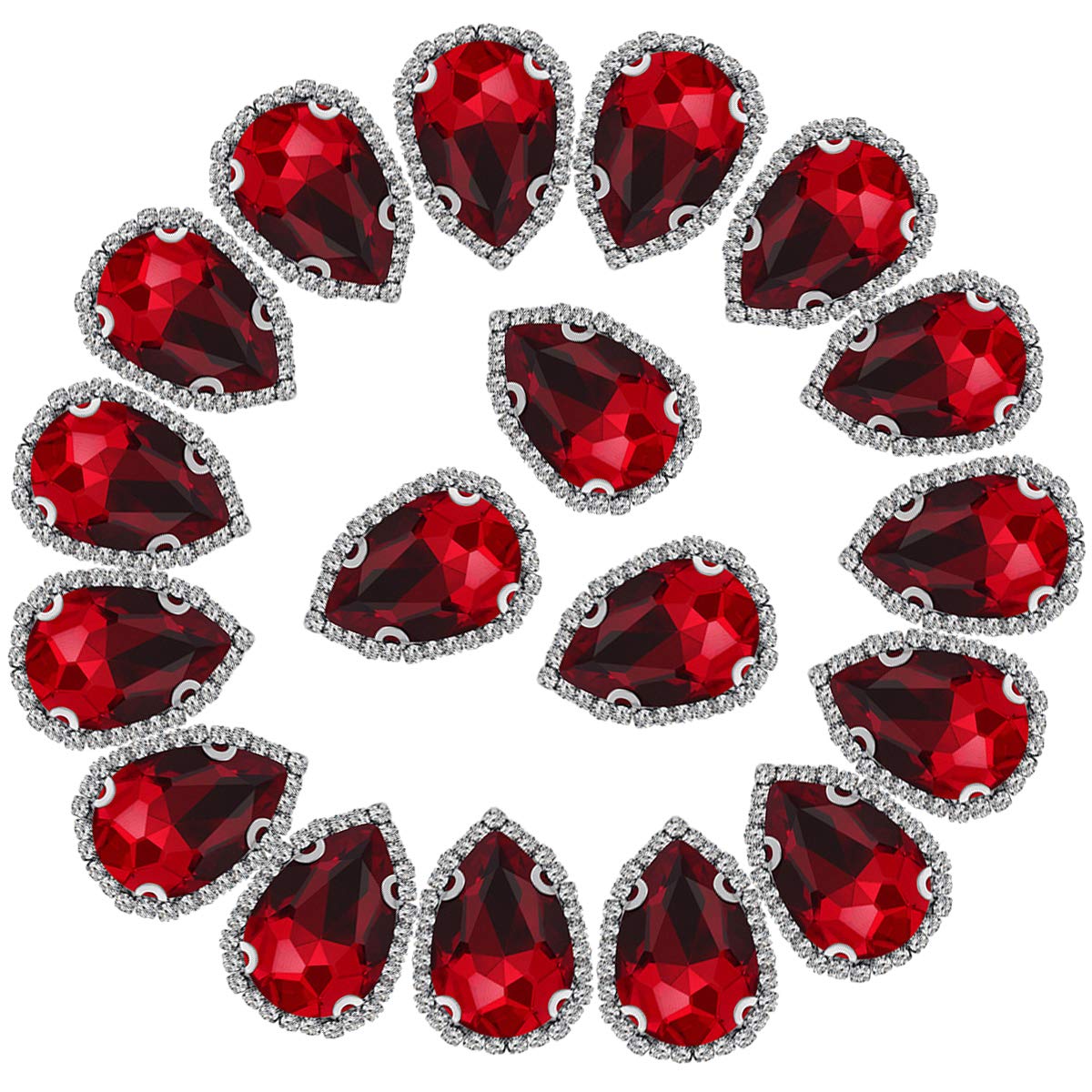 Teardrop Rhinestones 20pcs Rhinestone Buttons Flatback Sew on Glass Rhinestones for Clothes,Crafts,Costume,13x18mm,Red