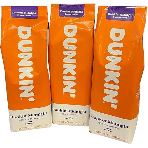 Dunkin' Donuts Ground Coffee 1 LB. Bag Multi Pack (Dunkin' Midnight Dark Roast, Three Pack)
