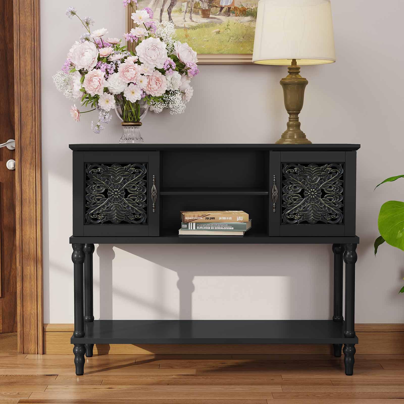HOLTICO Console Table, Slim Console Tables, Narrow Entryway Table with Drawer and Storage Shelves, Vintage Sofa Tables for Entryway, Hallway, Foyer, Living Room, Black — image 1