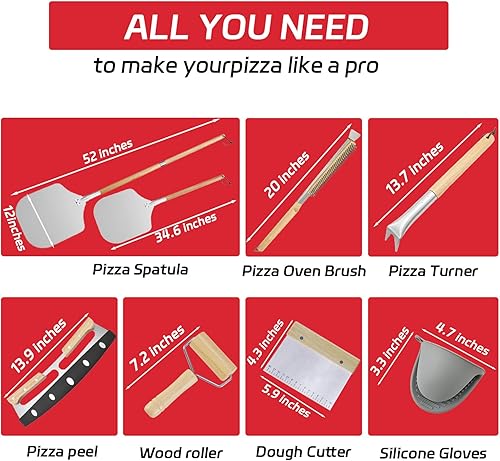 Miniatura 2 de Kit de accesorios para horno de pizza de 7 piezas, juego de herramientas para hacer pizza de primera calidad para hornos domésticos y exteriores,