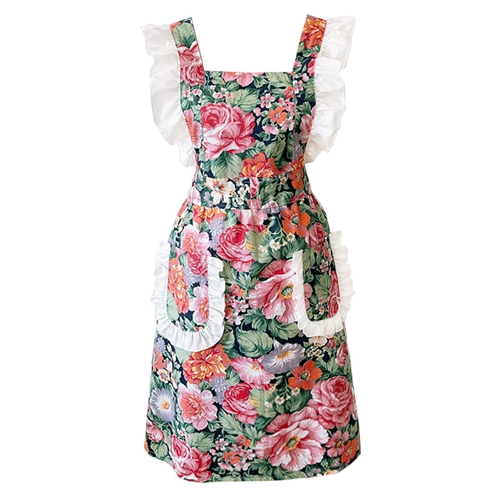 Grembiule da Donna in Cotone con Stampa Floreale Grembiule con Tasche per Cucina, Giardino, Lavori Domestici, Negozio di FioriPink,One Size