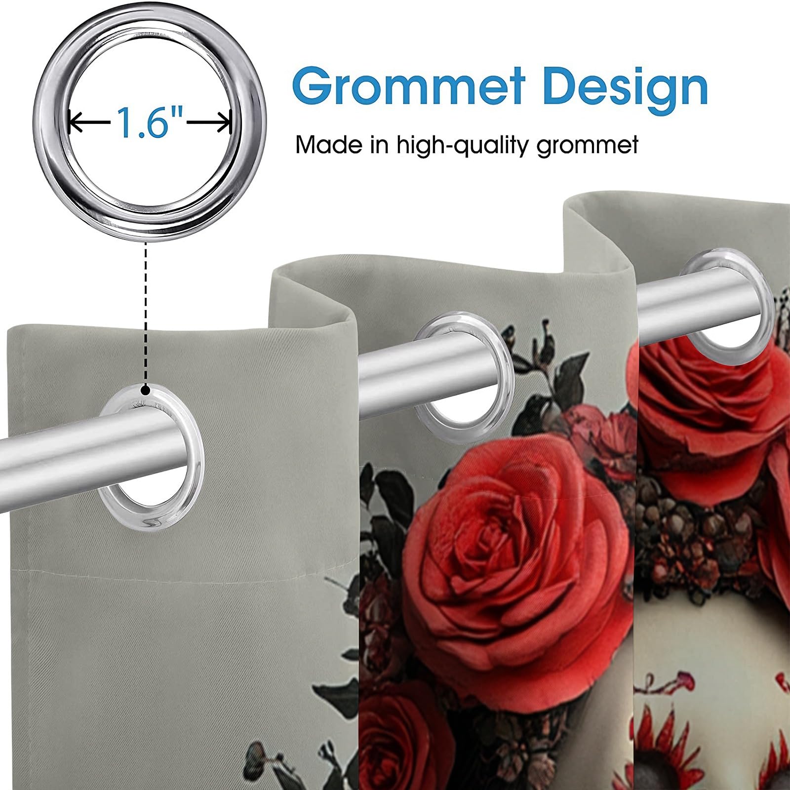 Skelett Vorhang mit Ösen 175 x 280 cm – Bedruckter Sternenmuster Ösenschal aus Polyester perfekt für Kinderzimmer Dekoration Halloween & Partys – Paar Vorhänge H22-2901824