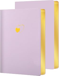 CAGIE 2 Pack Journal for Women Girls Cute Leather Journaling Notebook, A5 | Heart Soft Cover Journals for Writing, 256 Gold Edged Lined Pages 100 GSM Paper, School Note Taking Work Travel Diary, Purple