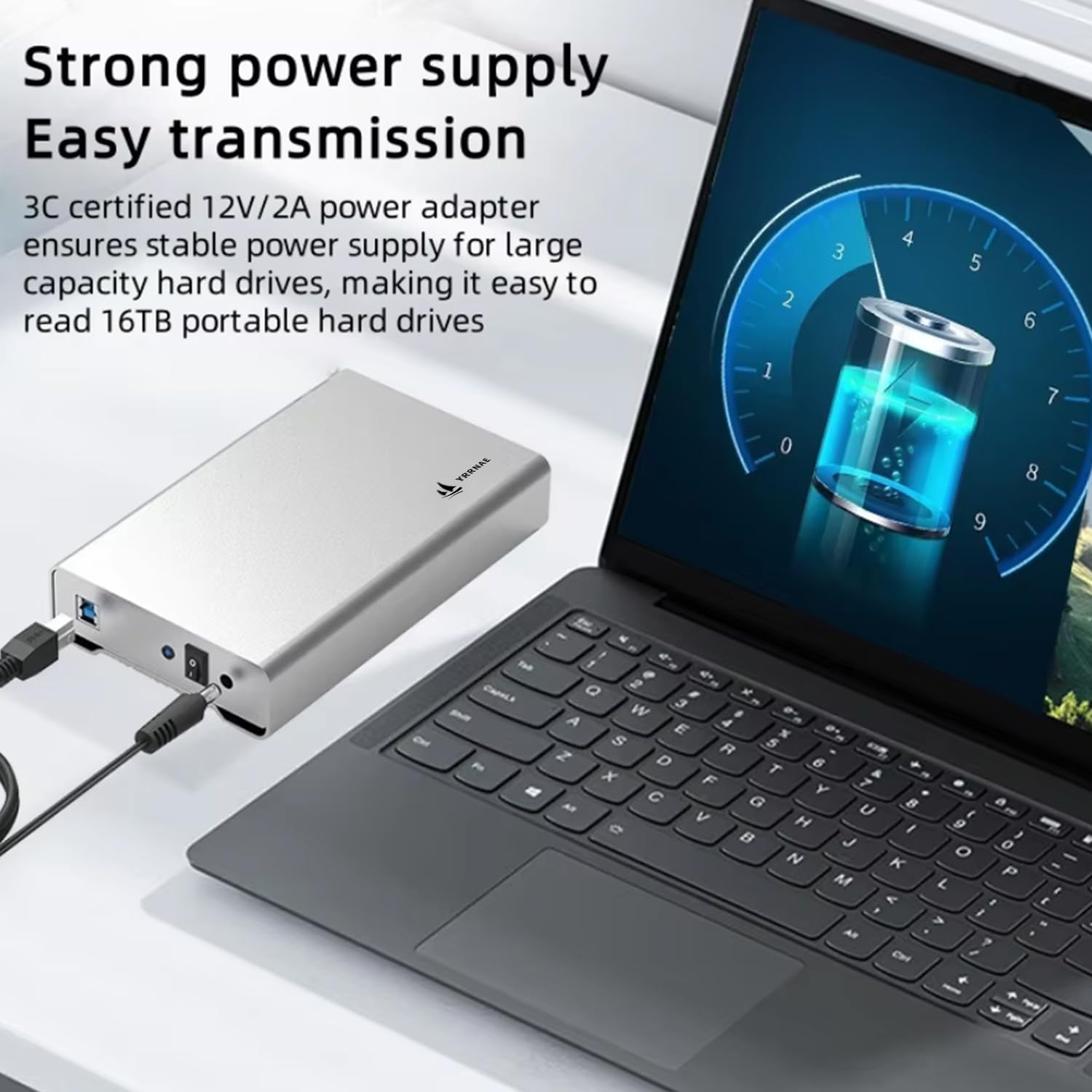 USB 3.0 External Hard Drive Enclosure, Aluminum Pure-Metal 3.5 HDD Enclosure, Support up to 20TB with UASP, External sata Enclosure Comes with 12V Power Adapter, Ultra-Hard