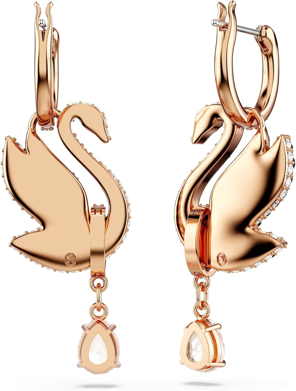 Swarovski Iconic Swan Drop Earrings, Black, Rose Gold Plated