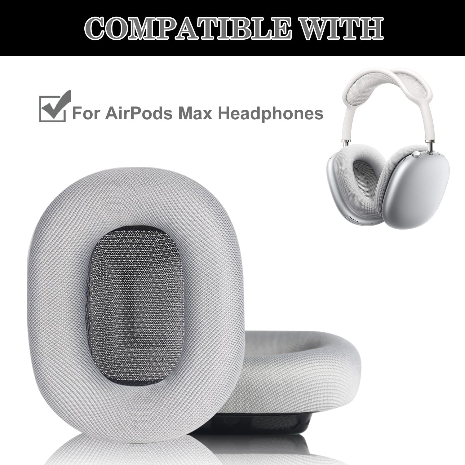 Aiivioll AirPods Max Headphone Earpads, Mesh Replacement Ear Pads, Noise Reduction Mode & Transparency Mode Sound Closer to The Original Version (Silver White)