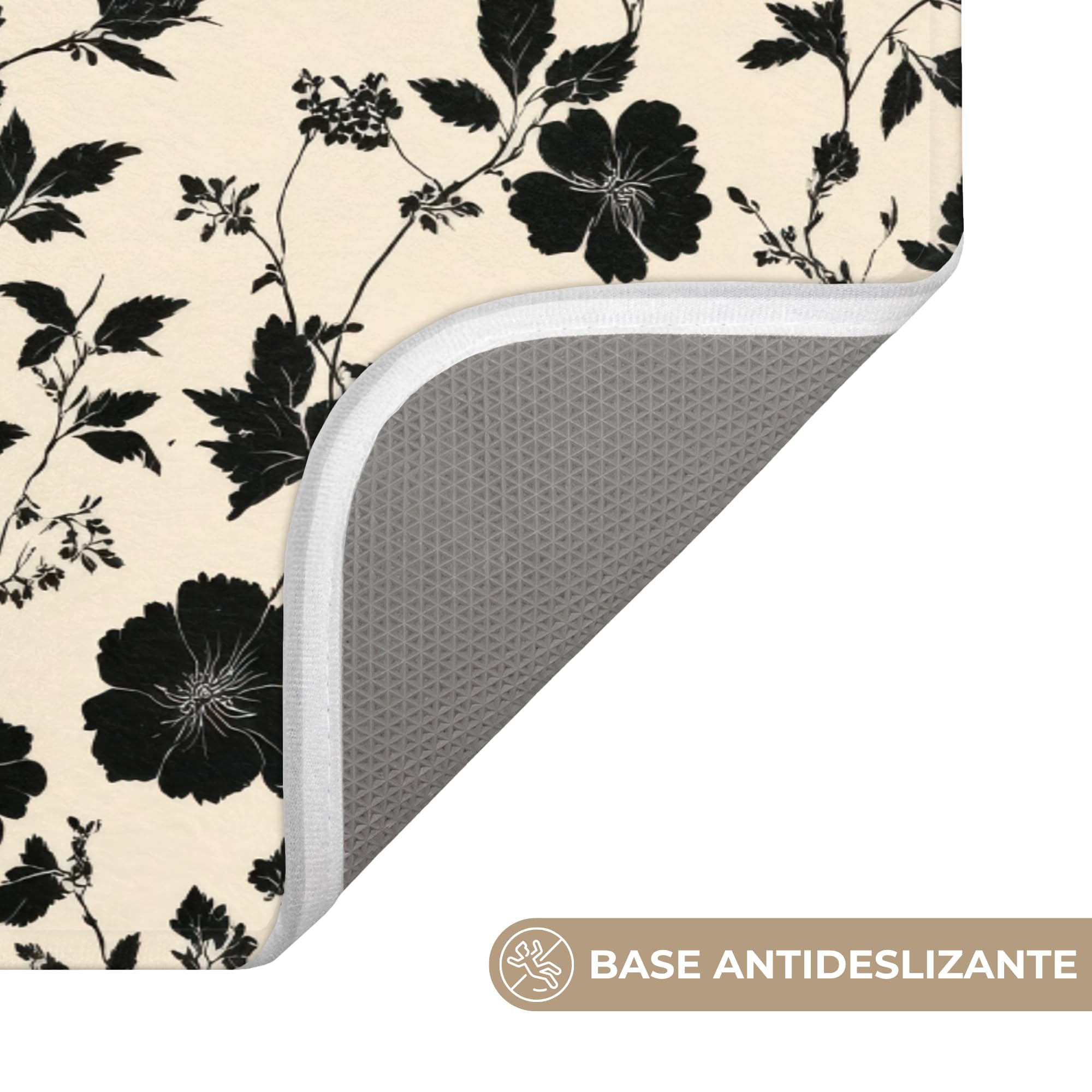 Alfombra De Baño Rectangular 90x60 cm Bathroom Bath Mat Lavable Tapete Antideslizante Alfombras Ducha Decoracion Alfombrilla Flores - Patrón - Negro