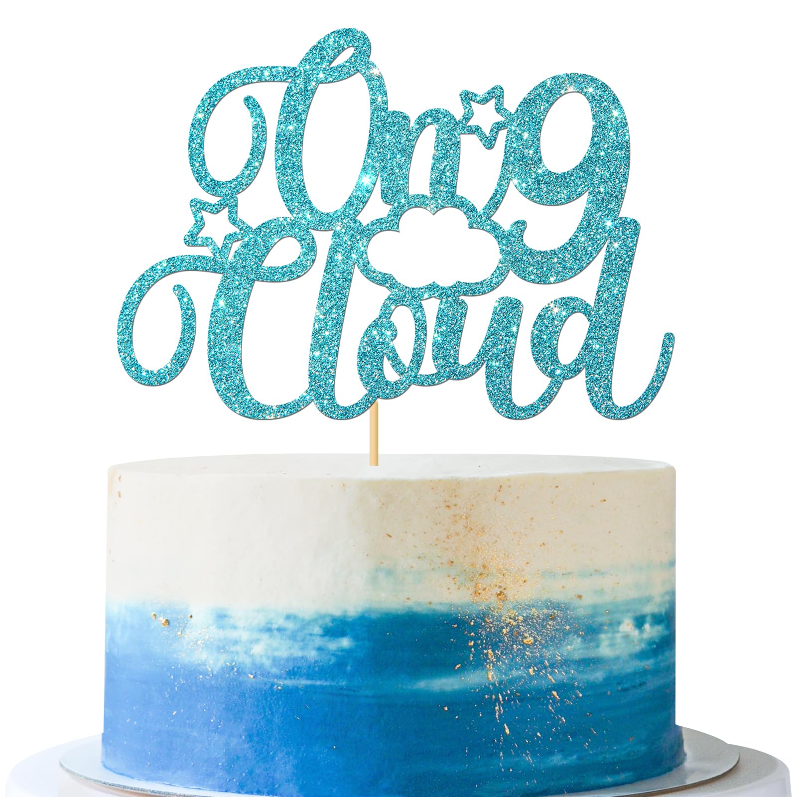MaicaiffeOn Cloud 9 Cake Topper, Boy 9th Birthday - I'm Seven Cloud Sign - 7 Years Old Birthday Party Cake Decorations Blue Glitter