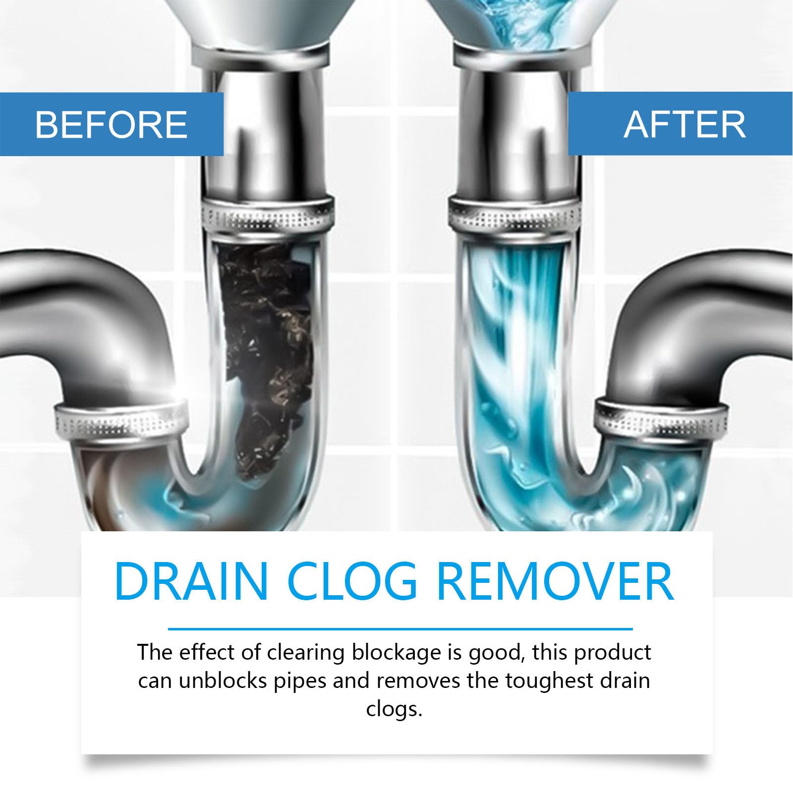 2026 New Strong Drain Effervescent Tablet, Drain Unblocker for Kitchen Sink, Cleaner for Bad Smells Tablets Foaming Smell Eliminator Removes Hair Grease & Soap (3 pcs)