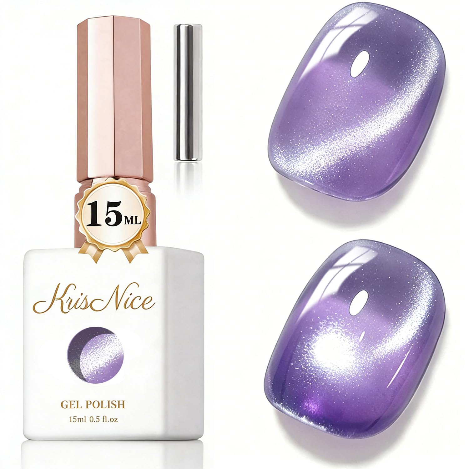 KRISNICE UV Nagellack Cat Eye 15 ML, Gellack mit Magnet, Cat Eye Uv Gel, Glitter Gelnagellack Soak Off Reflective Gel Magnetic Nail Polish für Frauen und Mädchen