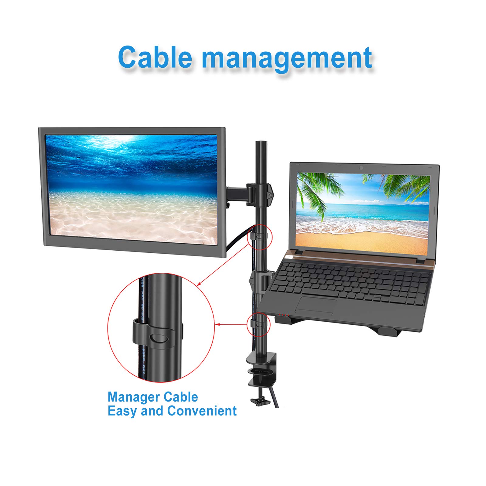 HFTEK, HF282LM, supporto da tavolo per monitor da 13 a 27 pollici con VESA 75/100, completamente mobile, altezza regolabile, con supporto per laptop, notebook, tablet, iPad