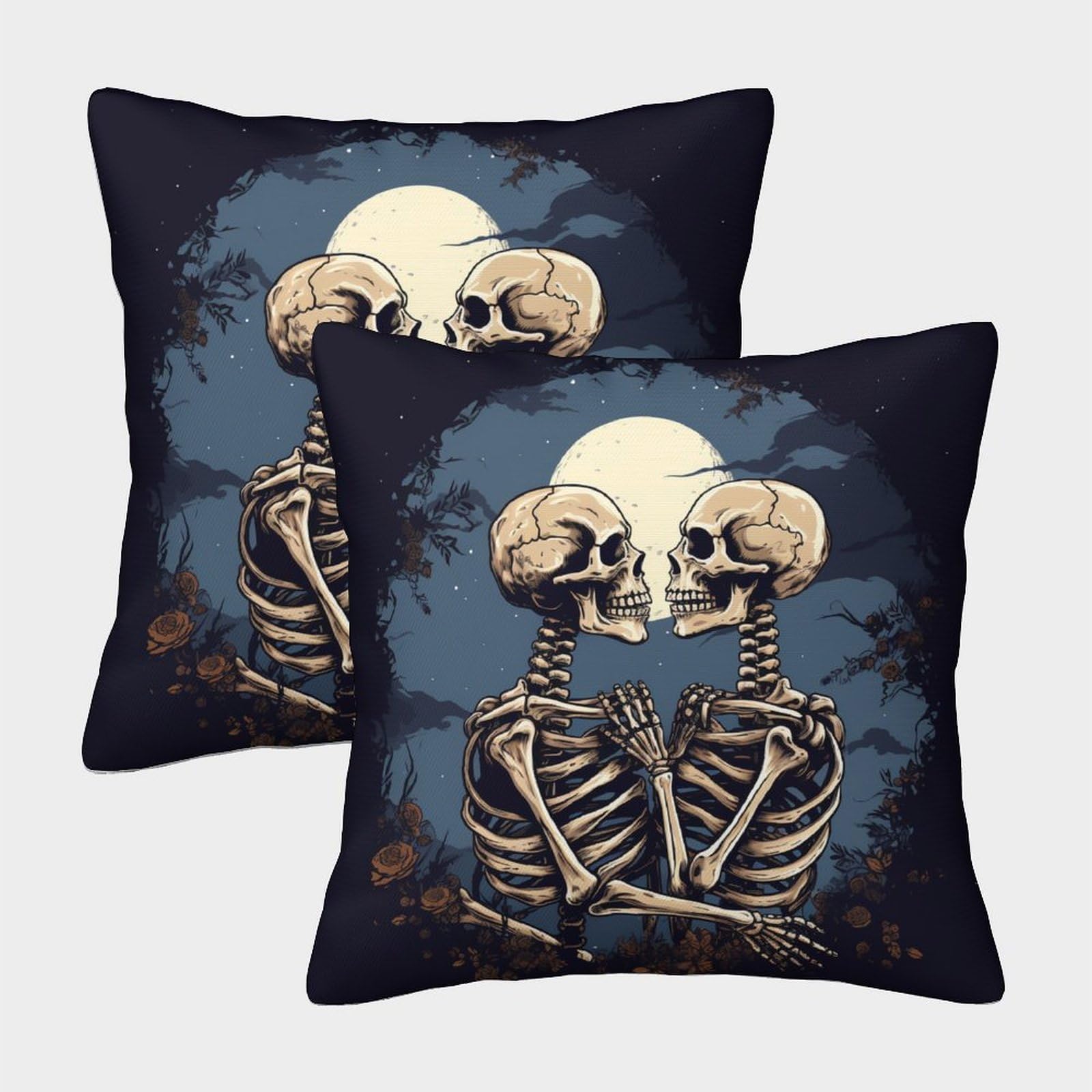 ZHUICHENG 3D Printed Gothic Skeleton Throw Pillow Covers Couple Skulls Square Throw Pillow Decorative Super Soft Pack of 2 for Home Couch Sofa Decorative, Gifts 50x50cm