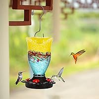 Vista 2 de LUJII Comederos para colibríes para exteriores a prueba de hormigas, comedero de colibríes de vidrio soplado hecho a mano para exteriores con gancho