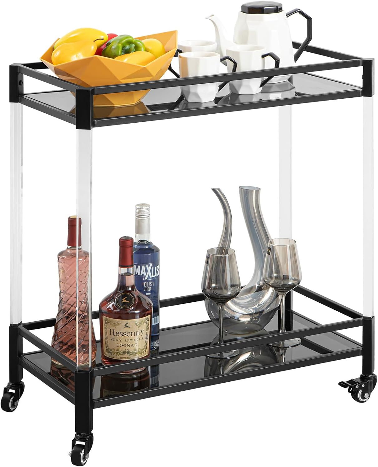 SICOTAS Black Bar Cart Home Bar&Serving Carts, Rolling
