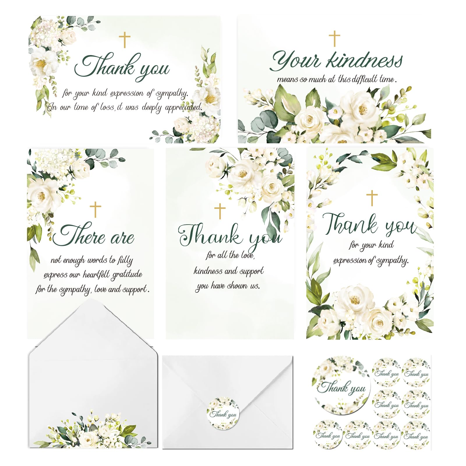 JarThenaAMCS Lot de 100 cartes de remerciement funéraires à l'aquarelle avec enveloppe autocollante pour deuil - Pour service commémoratif - Célébration de la vie
