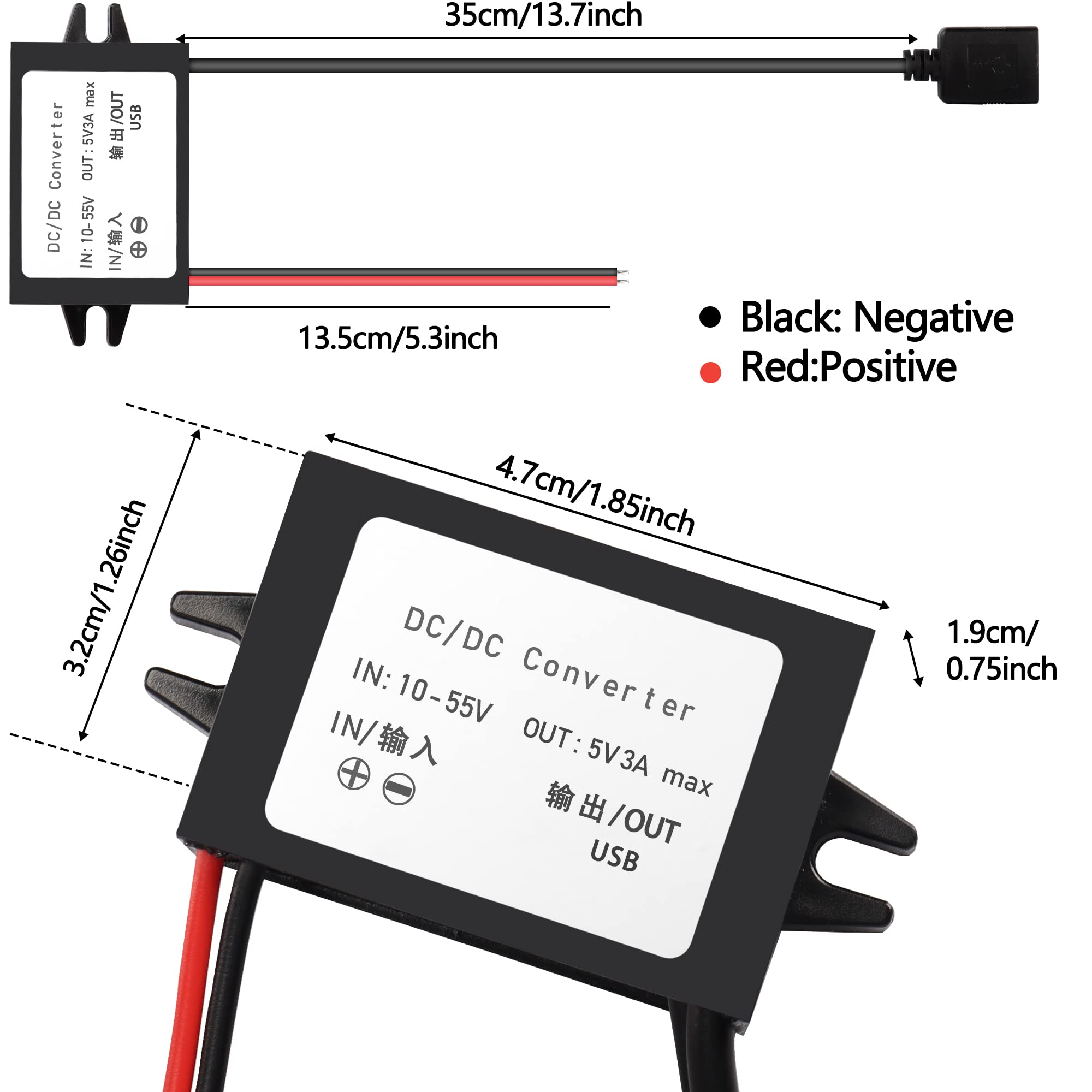12V 24V DC Zu 5V 3A USB Buchse Konverteradapter Buc Produktbild-Vorschau 3