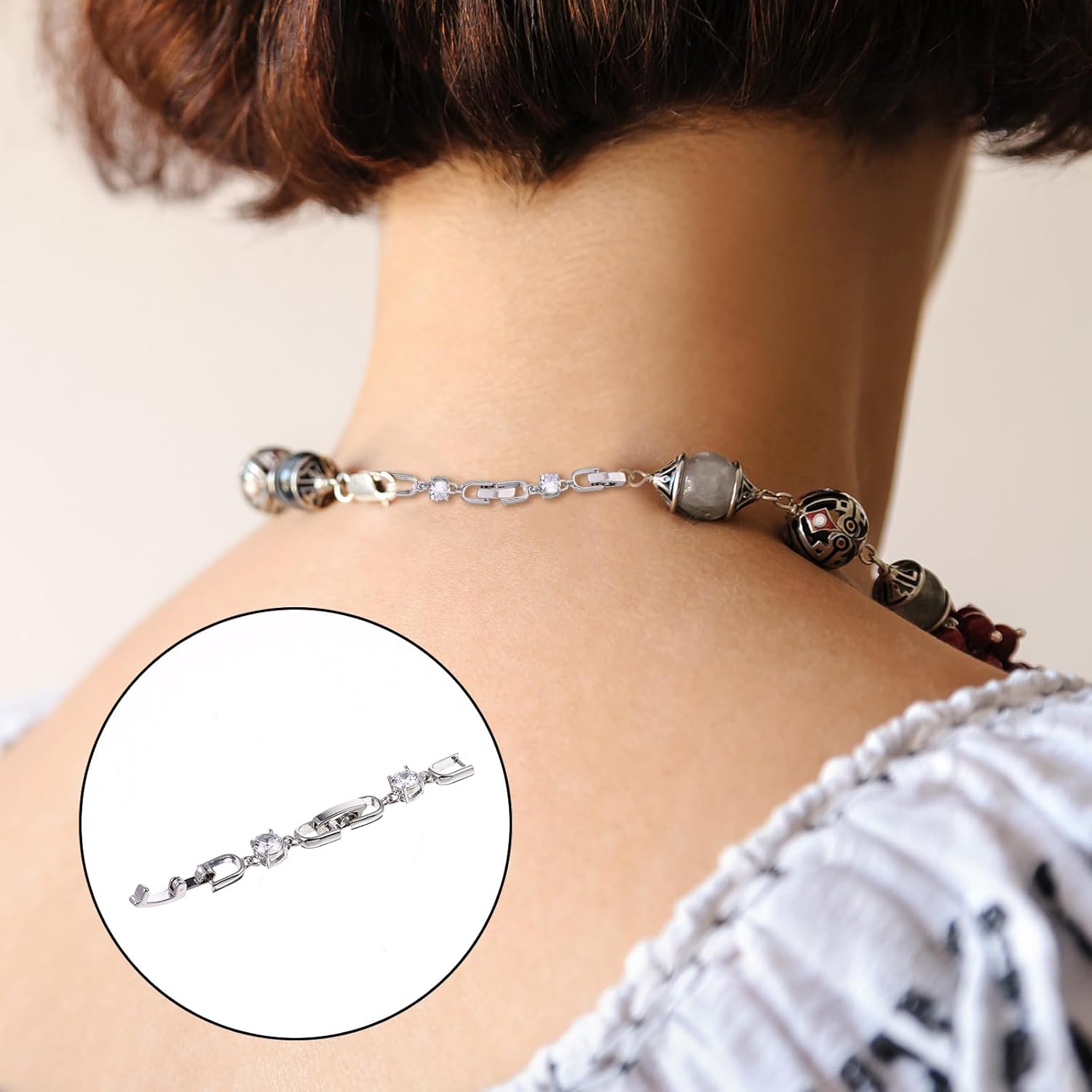 3 Pcs Bracelet Extender Silver Necklace Extenders for Women Crystal Rhinestone Foldover Extension Jewelry Clasps for Bracelet Necklace Jewelry Making (White Gold) - Image 3