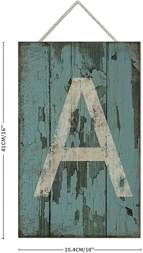 Vista 58 de Letrero colgante de madera con letra A, letrero de madera, decoración del hogar, 26 letras del alfabeto de metal, placa de madera, decoración