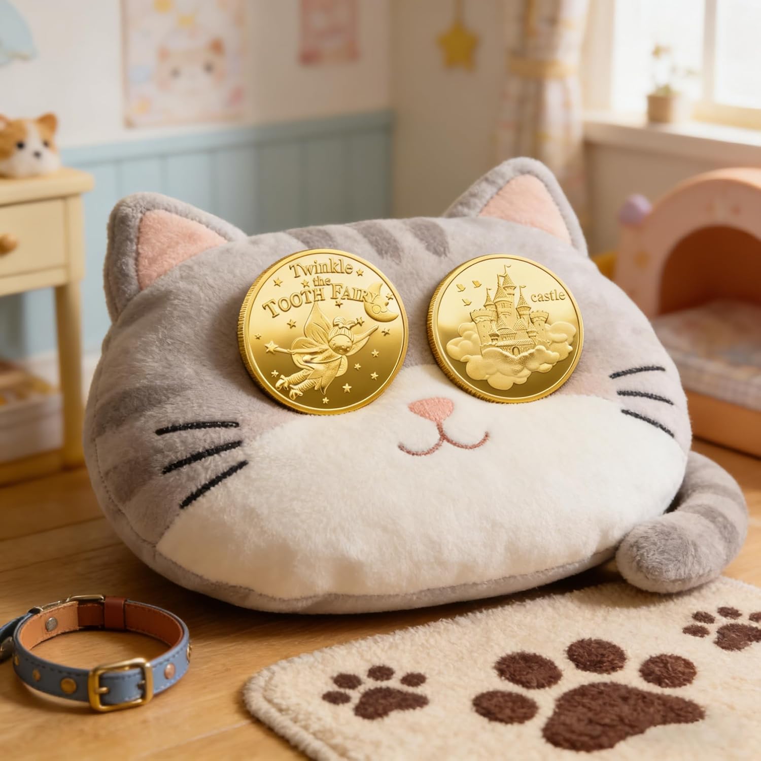 Tooth Fairy Coins, WINDSIUUU 10PCS Lost Teeth Reward Commemorative Coin Dental Tooth Fairy Golden Plated Metal Coin Kids Teeth Change Souvenir Christmas Dentistry Dentist Gifts for Lost Tooth Kids