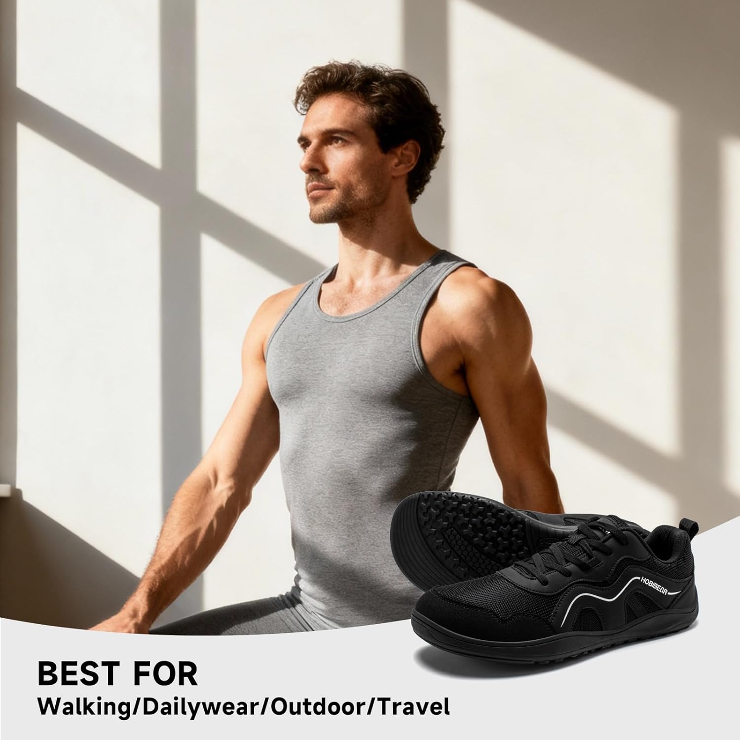 HOBIBEAR Men's Wide Toe Box Barefoot Sneakers | Zero Drop | Lightweight Walking Shoes