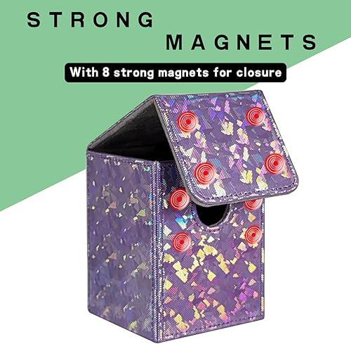 Miniatura 5 de Dmoicols Caja de cartas brillante con capacidad para más de 100 tarjetas de una sola funda, estuche de almacenamiento de tarjetas de cuero, caja MTG
