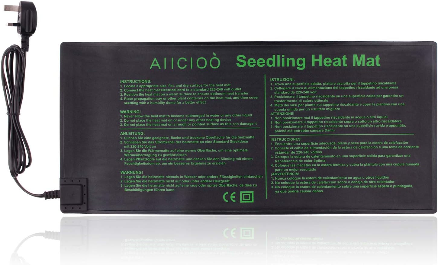AIICIOO Indoor Electric Plant Heat Mat - Seed Germination Warming Mat Heating Pad Greenhouse Propagator for Plants Vegetables Herbs Flowers, 10x20 Inches