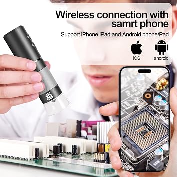 4K WiFi Digital Microscope Camera for iPhone Android Phone and Windows Mac PC 3840 x 2160P Wireless Handheld Microscope Portable Microscope for Adults and Children Grey