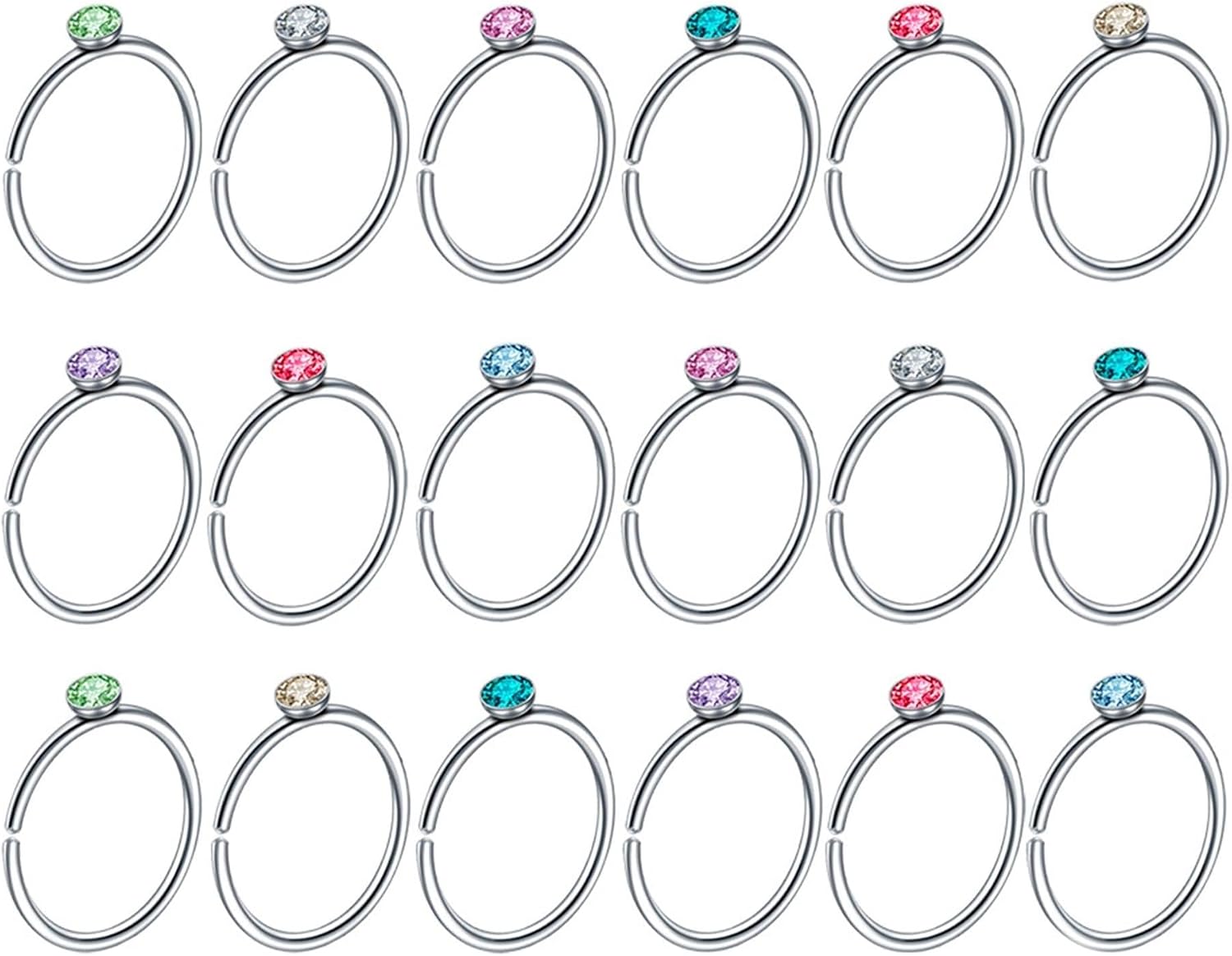 Daesar Nose Rings for Women Men 20G, Stainless Steel Nose Rings Straight Bar C Shape Cubic Zirconia Stud Nose Rings Piercing Jewelry