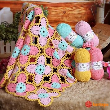 Kartopu Cotton Love,Cotton Knitting Yarn,Baby Knitting Yarn,Structure Very Soft,(4Balls) Each Skein(Ball) 3.53 Oz (100g) (Baby Blue 580)