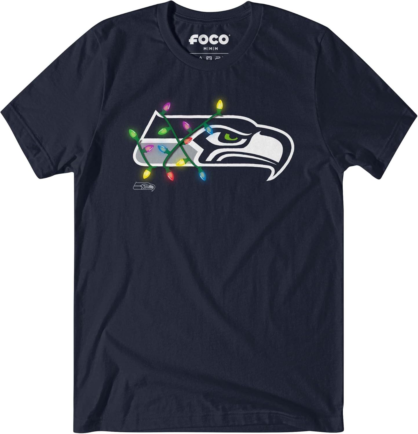 FOCO NFL Mens NFL Team Primary Logo Holiday Lights Navy T-Shirt