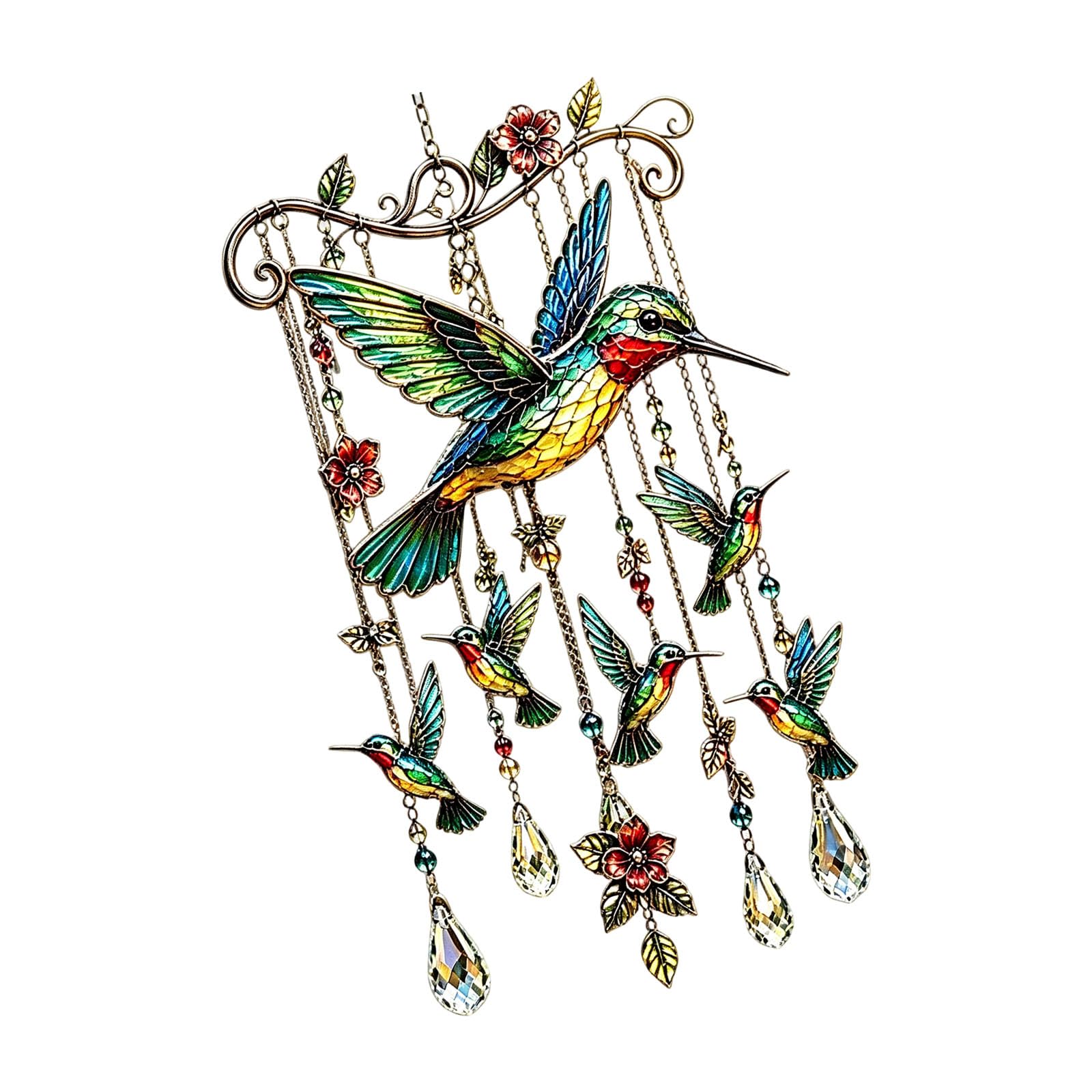 Hummingbird Wind Chimes Ornament Crystal Suncatchers Window Hanging Pendants for Outdoor Garden Patios Decors Garden Wind Chimes